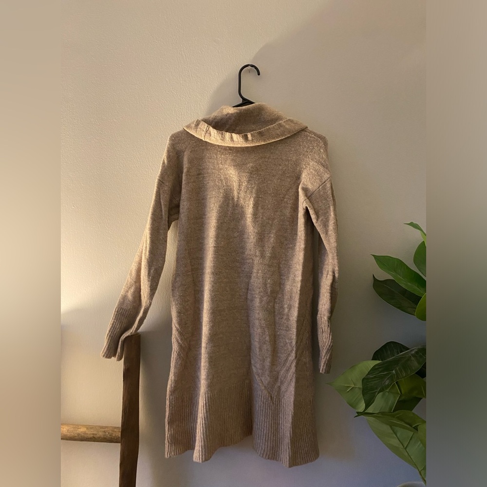 Anthropologie Tan Oat Sonoran Cowl Neck Wool Cotton Blend Sweater Dress size M - Picture 3 of 9